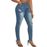 Women Ripped Stretch Denim Pants