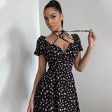 Women's Summer Floral Puff Sleeve Sexy Low Back Dress For Women