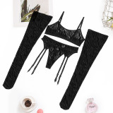 Women's Irregular Striped Mesh Sexy Lingerie Net Stockings Four-Piece Set