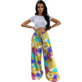 Women's Fashion Print Drawstring Wide-Leg Pants With Pockets