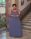 Stripe Print Dress Plus Size Women's Loungewear Loose Dress