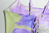 Fashion Print Sexy Low Back Tie Top Sleeveless Bodycon Skirt Two-Piece Set For Women
