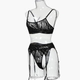 Women's Irregular Striped Mesh Sexy Lingerie Net Stockings Four-Piece Set