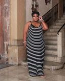 Stripe Print Dress Plus Size Women's Loungewear Loose Dress