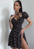 Women's Summer Floral Puff Sleeve Sexy Low Back Dress For Women