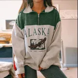 Women's Plus Size Turndown Collar Printed Long Sleeve Top Hoodies