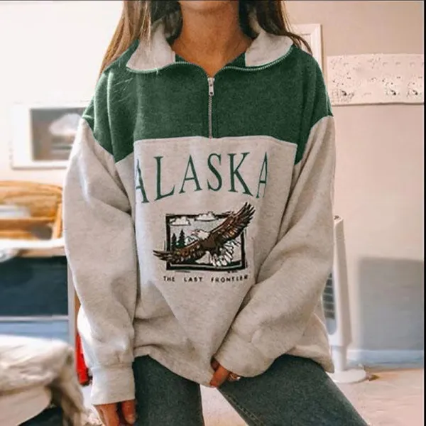 Women's Plus Size Turndown Collar Printed Long Sleeve Top Hoodies