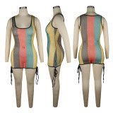 Women's Cutout See-Through Multi-Color Mesh Beach Cover Up Tank Dress