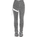 Sexy High Waist Butt Lift Stripe Cutout Tight Fitting Slim Fit Casual Trousers for Women