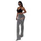 Sexy High Waist Butt Lift Stripe Cutout Tight Fitting Slim Fit Casual Trousers for Women