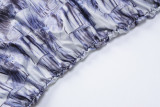 Women's Summer Fashion Print Low Back Long Sleeve Top Slim Pleated Skirt Set