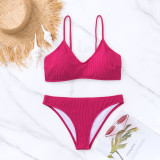 solid color Ribbed U-neck Low Back sexy bikini swimsuit