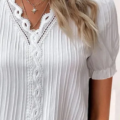 Ladies Summer V Neck Lace Elegant Loose Dress