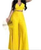 Fashionable Spring BeautySleeveless Fashion Casual Solid Straps Top Wide Leg Pants two piece set