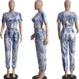 Women's Summer Fashion Camouflage Elastic Waist two piece pants set Women's Clothes