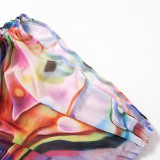 Women's Summer Mesh Print Sleeveless Top Short Skirt Casual two piece Set