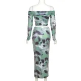 Summer women's fashion long-sleeved off shoulder T-shirt slim fit bodycon skirt suit female