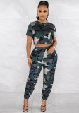Women's Summer Fashion Camouflage Elastic Waist two piece pants set Women's Clothes