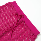 Women's Summer Flower Pattern Hollow Long Sleeve Top Shorts Casual Two Piece Set