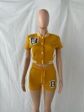 Women Baseball Print Short Sleeve Top And Shorts Two-Piece Set