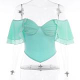 Women Summer Ruffle Off Shoulder Chiffon Plunging Top