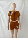 Women Baseball Print Short Sleeve Top And Shorts Two-Piece Set