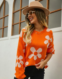 Autumn and winter women's printed sweater pullover flower plus size sweater