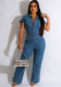 Sexy Fashion Denim Short Sleeve Wide Leg Jumpsuit