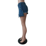 Denim shorts women's apron elastic shorts