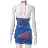 Women's Summer Contrasting Color Mesh Patchwork Skirt Set