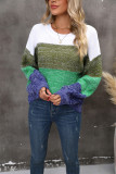 Autumn/Winter Patchwork Contrast Color Plus Size Loose Pullover Knitting Shirt