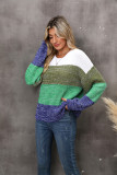 Autumn/Winter Patchwork Contrast Color Plus Size Loose Pullover Knitting Shirt