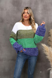 Autumn/Winter Patchwork Contrast Color Plus Size Loose Pullover Knitting Shirt