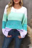 Autumn/Winter Patchwork Contrast Color Plus Size Loose Pullover Knitting Shirt