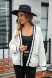 Women's Sweater Plus Size Colorblock Pocket V Neck Coat Cardigan Sweater