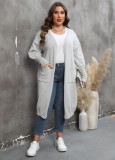 Women's Outerwear Plus Size Women's Oversized Woven Sweater Two Pocket Balloon Sleeve Sweater Cardigan