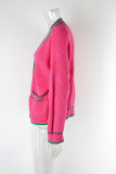 Women's Sweater Plus Size Colorblock Pocket V Neck Coat Cardigan Sweater