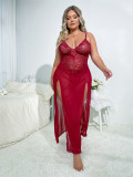 Sexy Deep V Neck Mesh Straps Nightdress Solid Color Plus Size Low Back Sexy Pajamas
