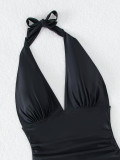 Women's Solid Color Lace-Up One-Piece Low Back Sexy Bikini Swimsuit