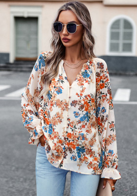 Women's Autumn Chic Elegant Floral Long Sleeve Shirt