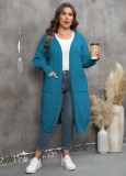 Women's Outerwear Plus Size Women's Oversized Woven Sweater Two Pocket Balloon Sleeve Sweater Cardigan