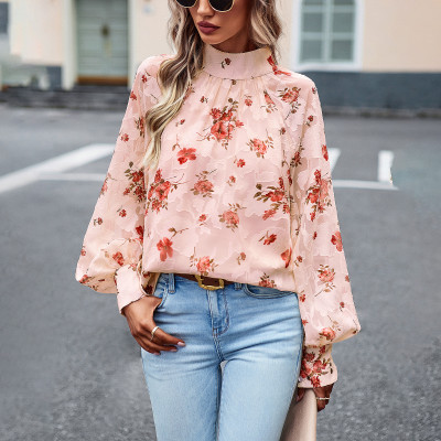 Women's Autumn And Winter Printed Shirt Chic Elegant Career Long-Sleeved Blouse