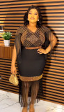 Plus Size Women African Beaded Fringe Dress