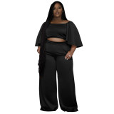 Plus Size Women Summer Short Sleeve Top and Pants Casual Two-Piece Set