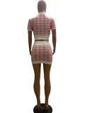 Women Plaid Print Contrast Collar Short Sleeve Top and Mini Skirt Two-Piece Set