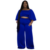 Plus Size Women Summer Short Sleeve Top and Pants Casual Two-Piece Set