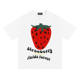 Women Summer Strawberry Letter Print Round Neck Short Sleeve T-Shirt