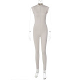 Women Summer Sexy Zipper Solid Jumpsuit