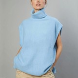 Women Casual Turtleneck Sleeveless Sweater