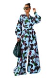 Women Printed Long Sleeve Top and Wide Leg Pants Casual Two-Piece Set